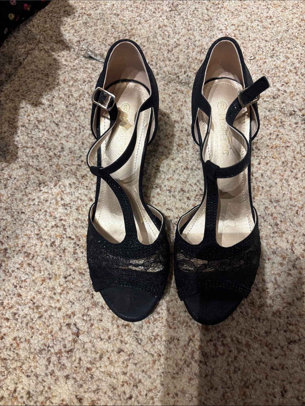 Dream Pairs Black Lace T-Strap Heels